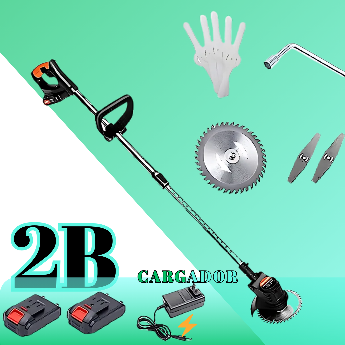 Cortacésped Eléctrico (2 Batería + 2 Discos).